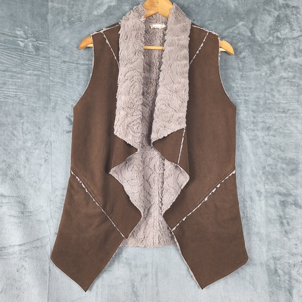 Womens Vest Medium Suede Sherpa Western Cowgirl Boho Hippie Festival Pockets‎